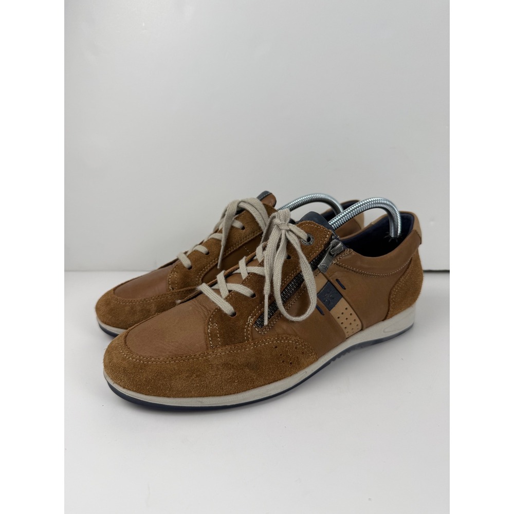 Fluchos Mens Leather Suede Side Zip Low Top Sneakers Brown Tan Spain EU 42 US 9